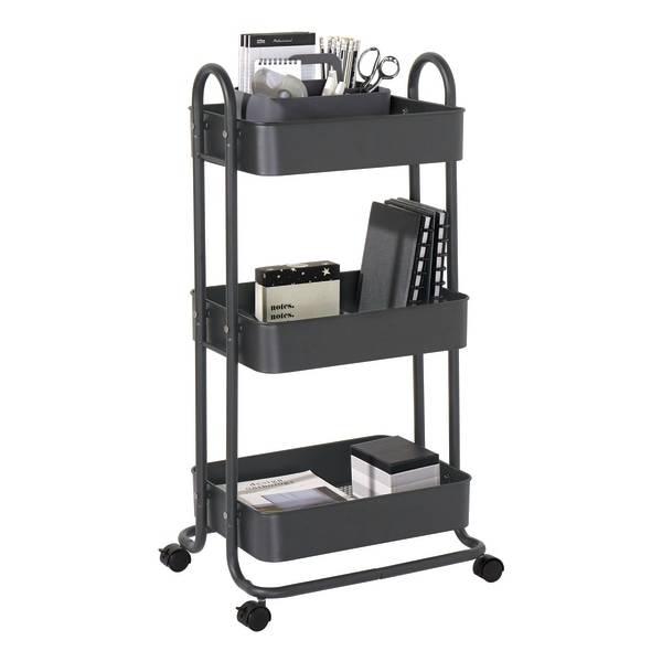 Realspace® Mobile 3-Tier Storage Cart, 35-5/8"H x 17-15/16"W x 14-5/16"D, Gray