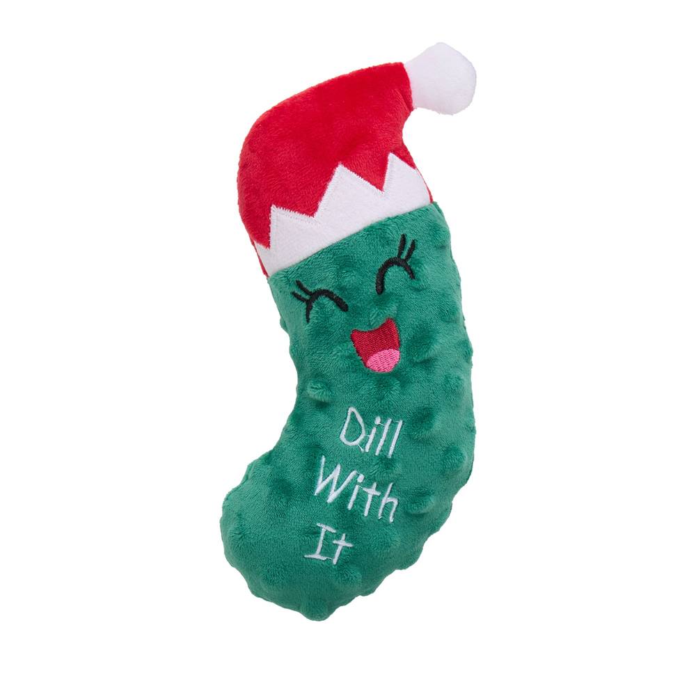 Pet Holiday Merry & Bright Pickle Plush Dog Toy, Green-Red-White