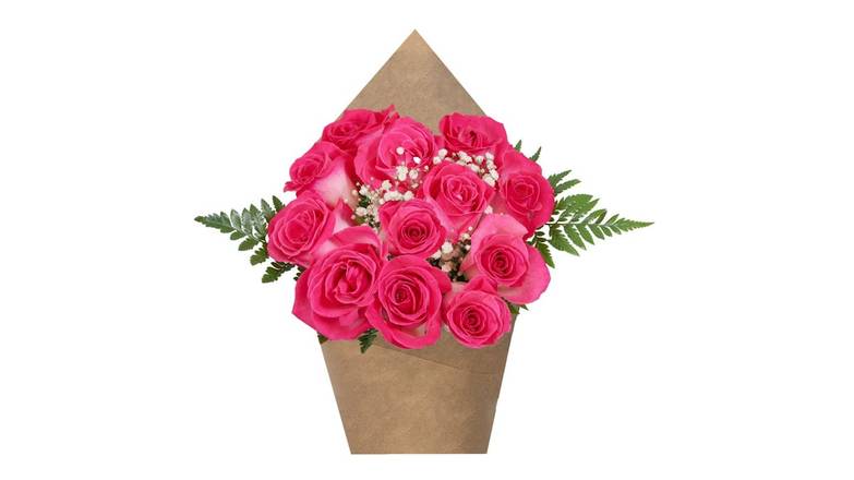 Mom's Dozen Rose Bouquet -  Hot Pink