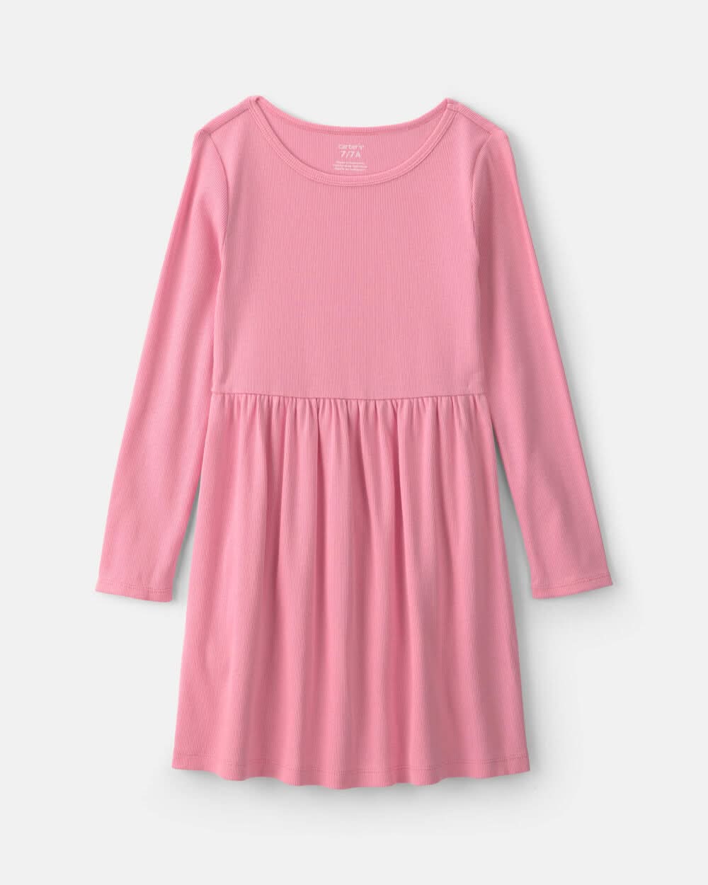Girls Rib Long-Sleeve Dress - Pink - 7