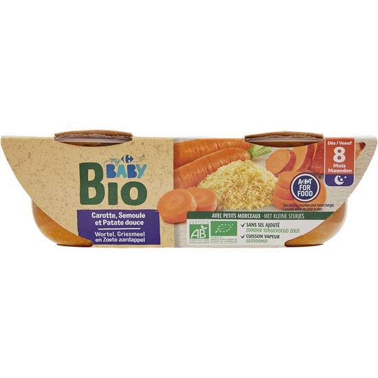 Carrefour Baby Bio - Aliment pour bébé dès 8 mois (carotte - semoule - patate douce)