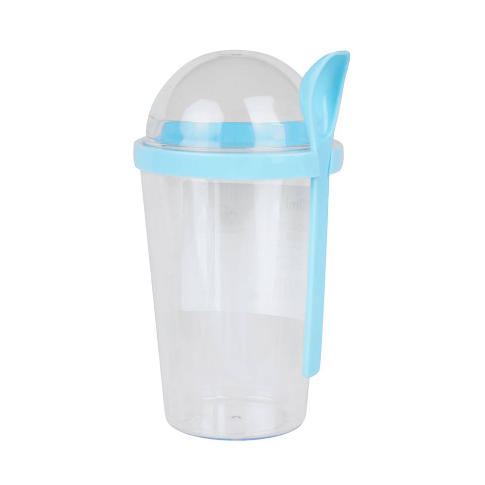 Miniso vaso de plástico doble capa con cuchara azul (1 pieza)
