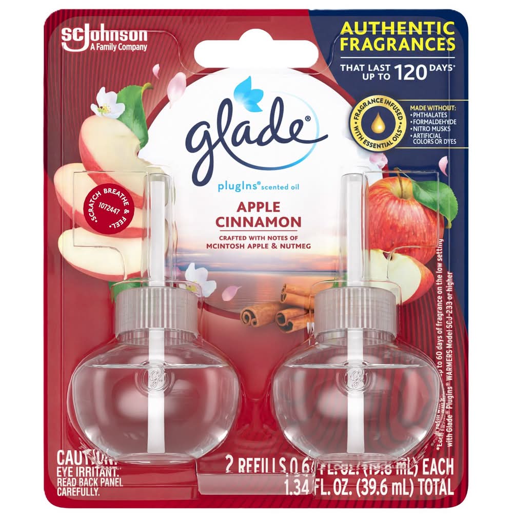 Glade Plug-Ins Apple Cinnamon Scent Air Freshener Oil Refill 1.34 Oz Liquid 2 Pk
