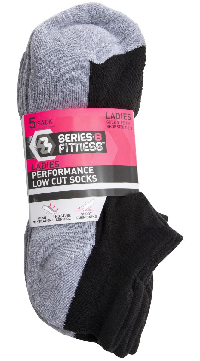 Series-8 Fitness Women's Low-Cut Socks Black & Gray 5-Pack