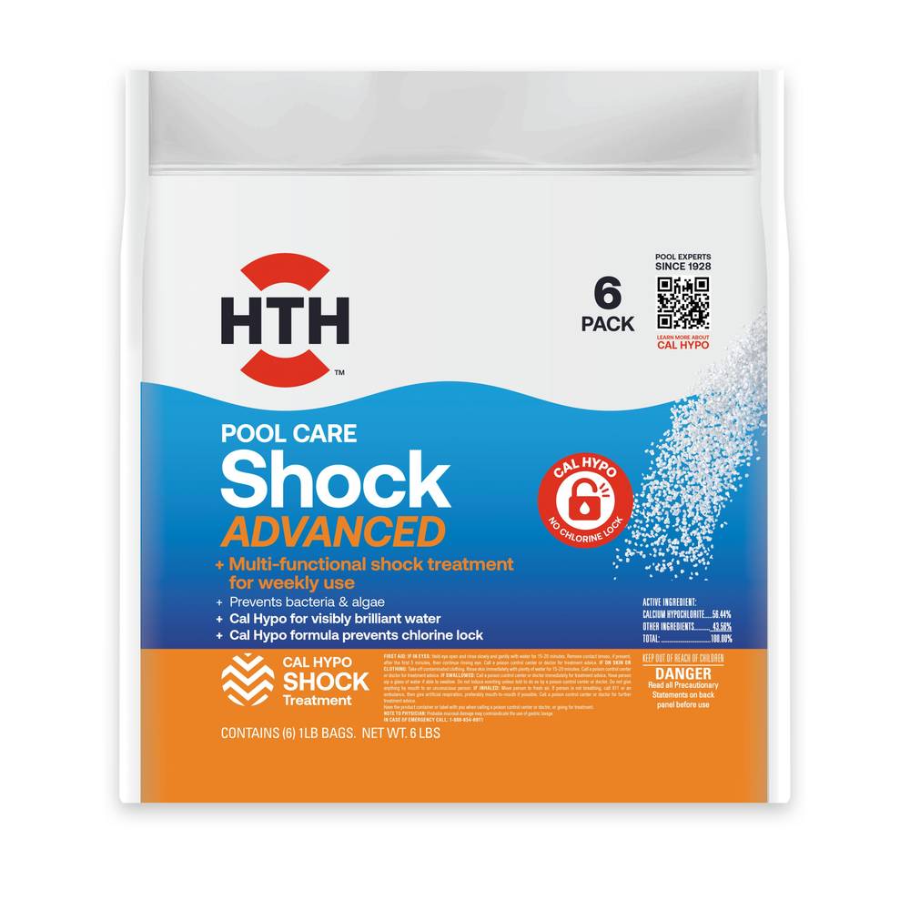 HTH Swimming Pool Advanced Shock - 4-in-1 Chlorine Shock for Salt and Chlorine Pools - 6 Pack, 16 oz. Bags | 52036