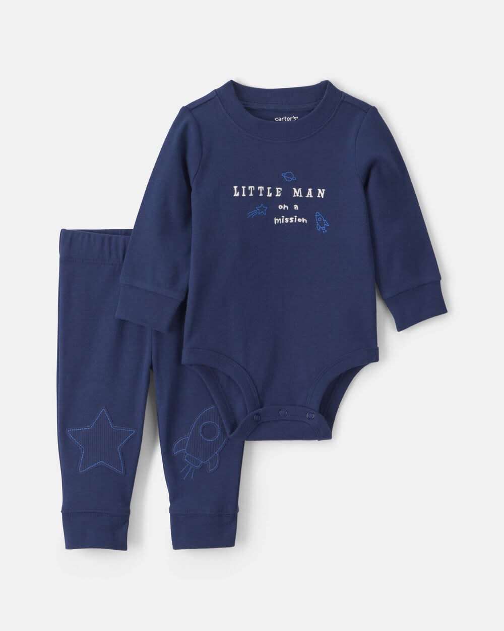 Carter's Baby Boy Little Man on a Mission Long Sleeve Bodysuit & Pant Set, NB, Navy Blue (2 ct)