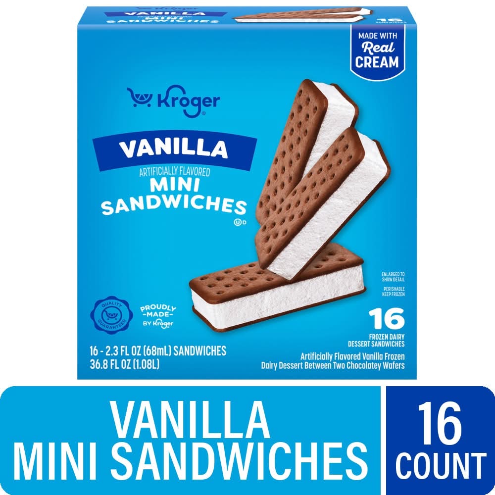 Kroger Rich 'N Creamy Mini Sandwiches, Vanilla (36.8 fl oz, 16 ct)