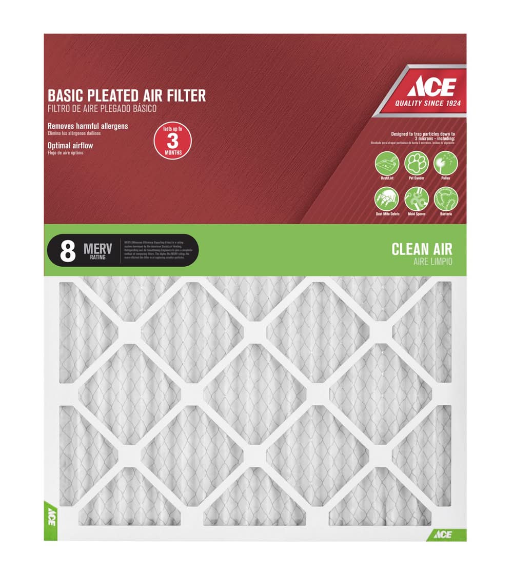 ACE 20 In. W X 24 In. H X 1 In. Synthetic 8 Merv Pleated Air Filter 1 Pk