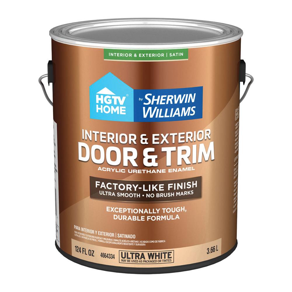 HGTV HOME by Sherwin-Williams Satin Ultra White Acrylic Interior/Exterior Door and Trim Paint (1-Gallon) | DT4664334-16