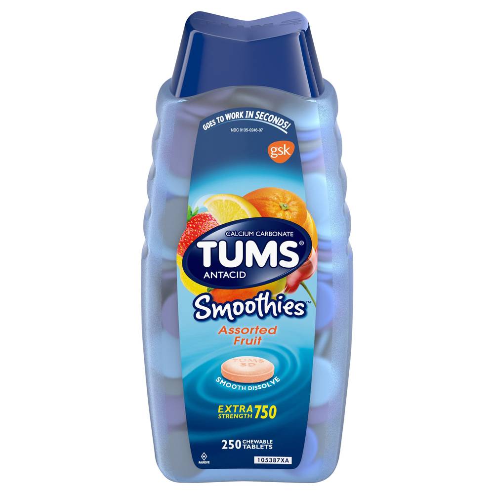 Tums Smoothies Chewable Tablets Assorted Fruit 750 mg (250 ct)