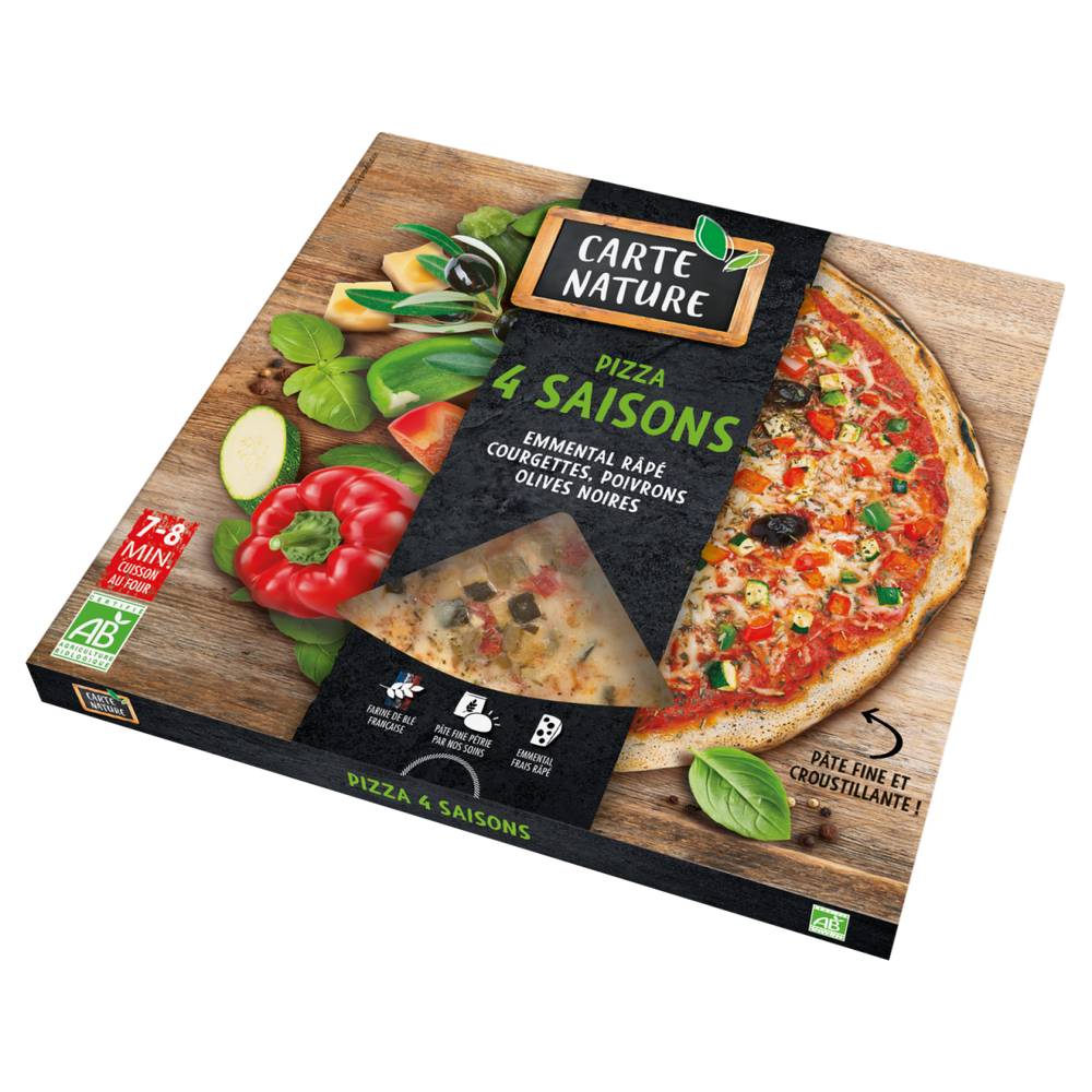 Carte Nature - Pizza 4 saisons emmental courrgettes poivrons olives bio (400g)