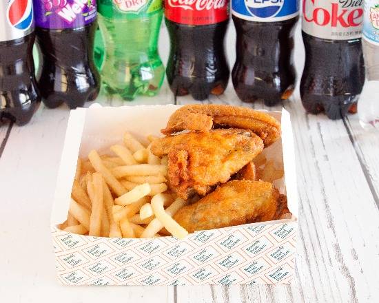 4 Pcs. Chicken Wings with Fries & Soda