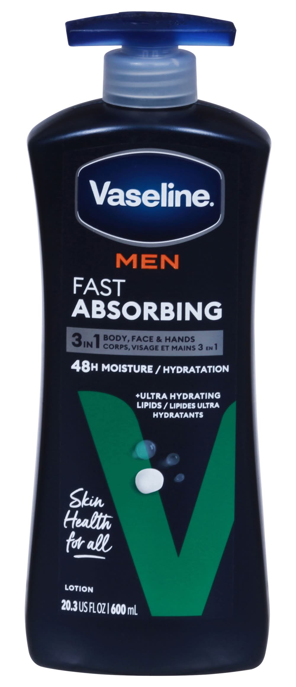 Vaseline Fast Absorbing 3-in-1 Body Face & Hands Lotion, Men (20.3 fl oz)