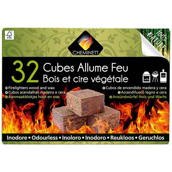 Cheminett Cubes Allume feu Bois 100% nature x32