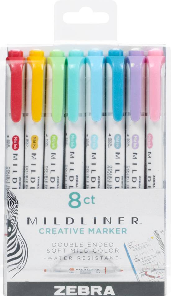 Zebra Mildliner Creative Marker, Double Ended, Soft Mild Color, 8 Pack - 8 marker