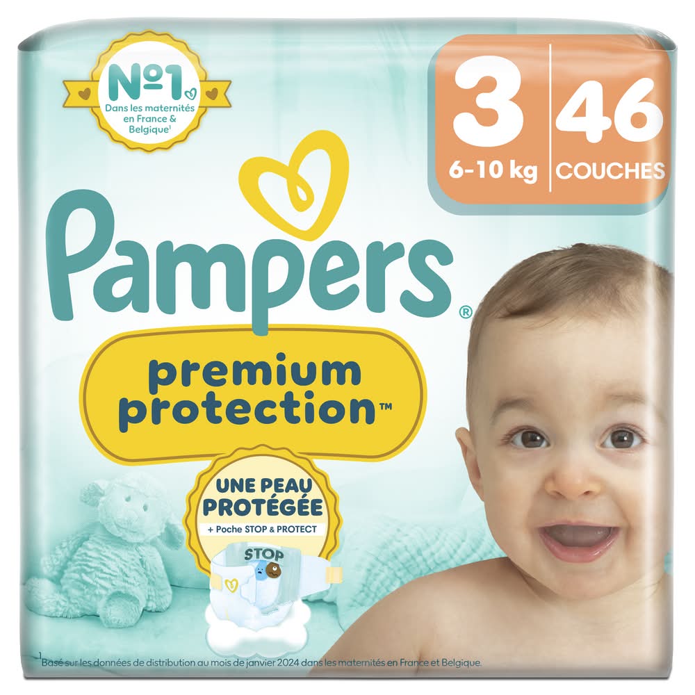 Pampers - Premium protection couches bébés 6-10kg, Taille 3 (46)