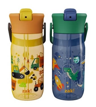 zak! Construction Space Dinoharmony Straw Water Bottle Set 18 oz, Yellow-Gray (2 ct)