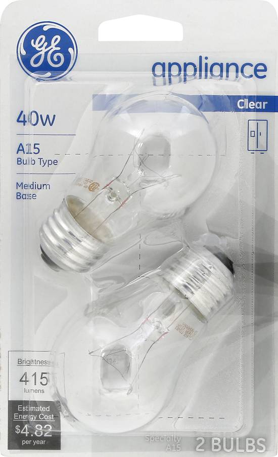 Ge Appliance Clear 40W Light Bulbs (2 bulbs)
