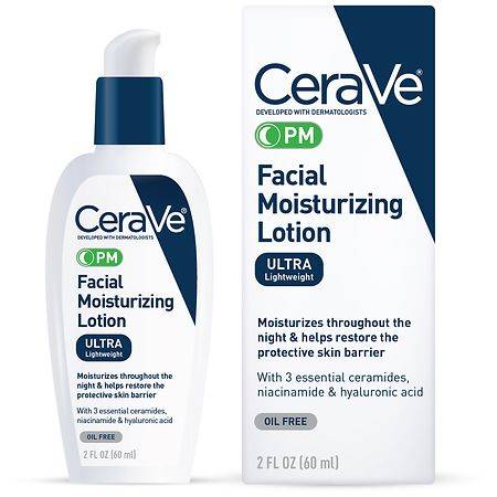 CeraVe Face Lotion for Night with Hyaluronic Acid, Fragrance Free PM Night Cream - 2.0 fl oz