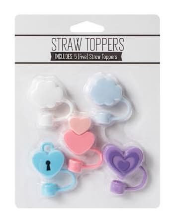 Straw Toppers 5-Pack Hearts and Clouds