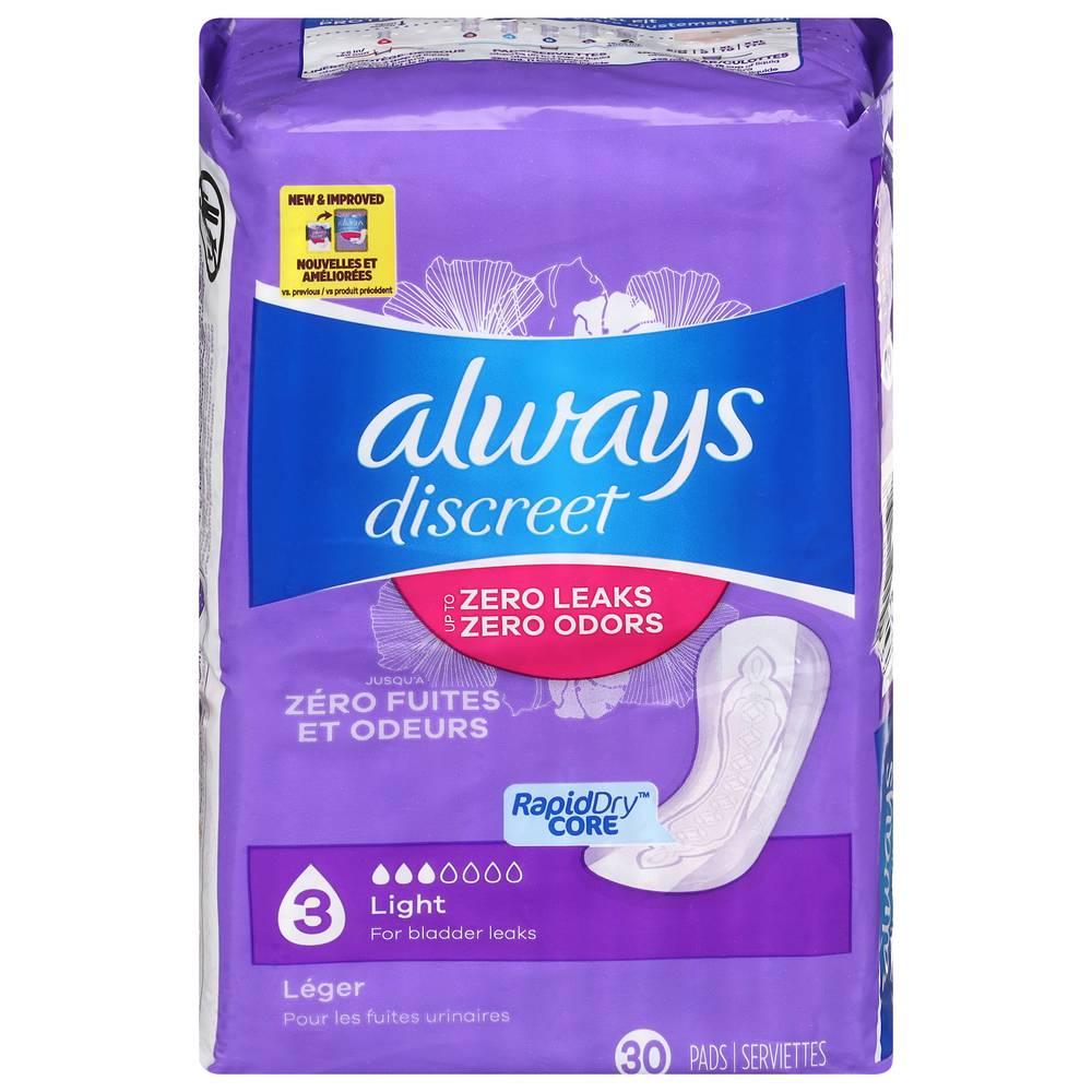 Always Discreet Zero Leak Zero Odors Sanitary Pads (30 ct)