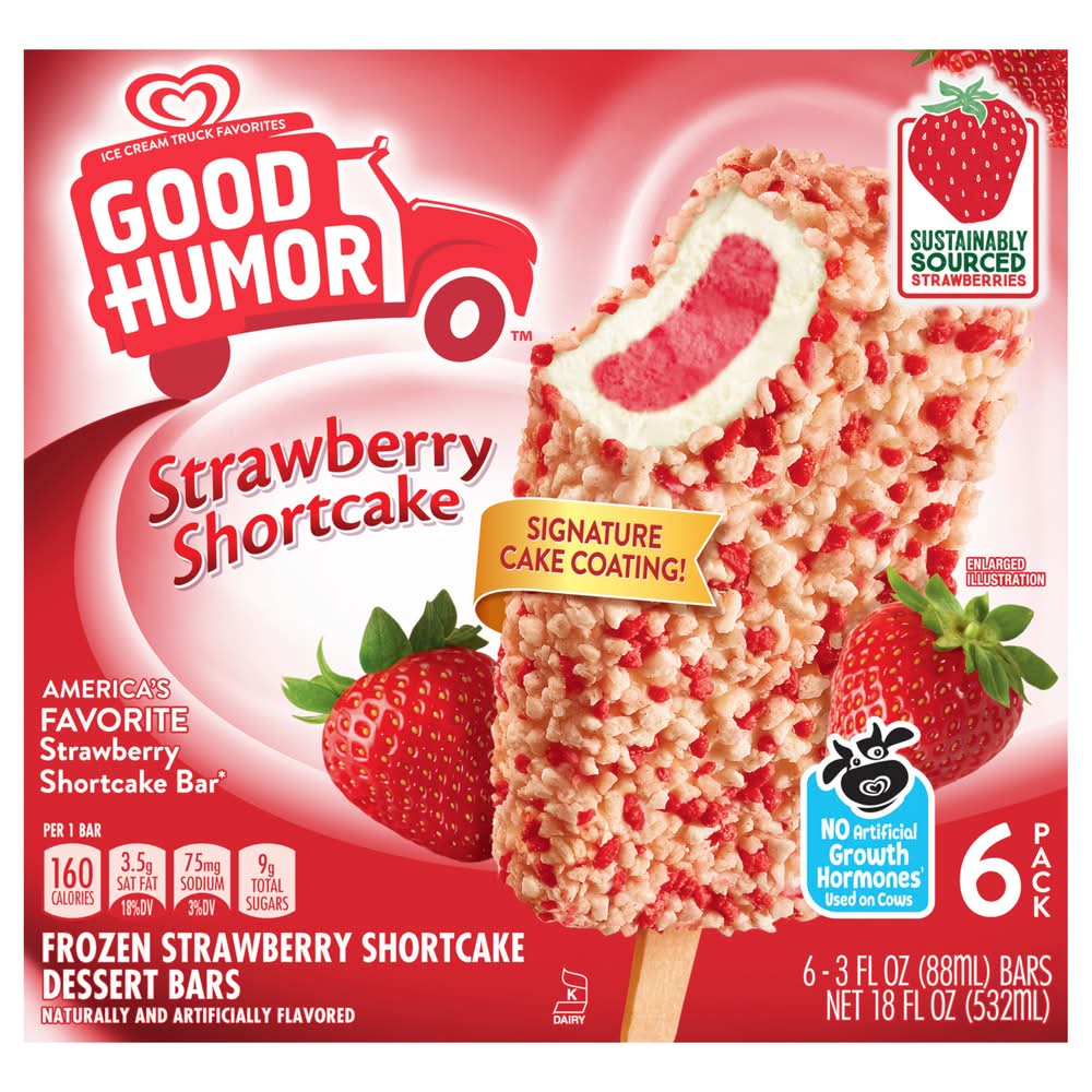 Good Humor Frozen Dairy Dessert Bars, Strawberry Shortcake (6 x 3 fl oz)