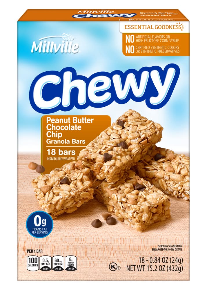 Millville Chewy Granola Bars, Chocolate Chip-Peanut Butter (18 x 0.84 oz)