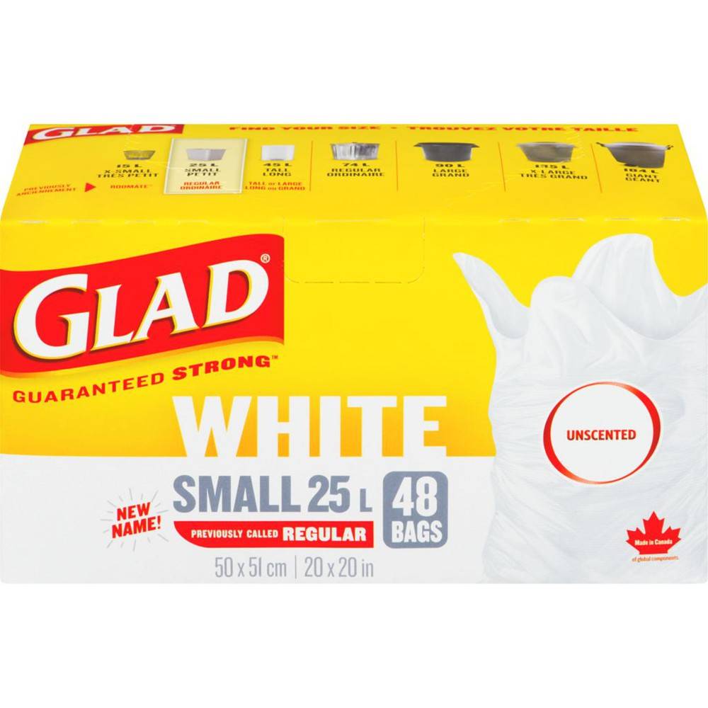 Glad White Small Easy-Tie Garbage Bags, Unscented