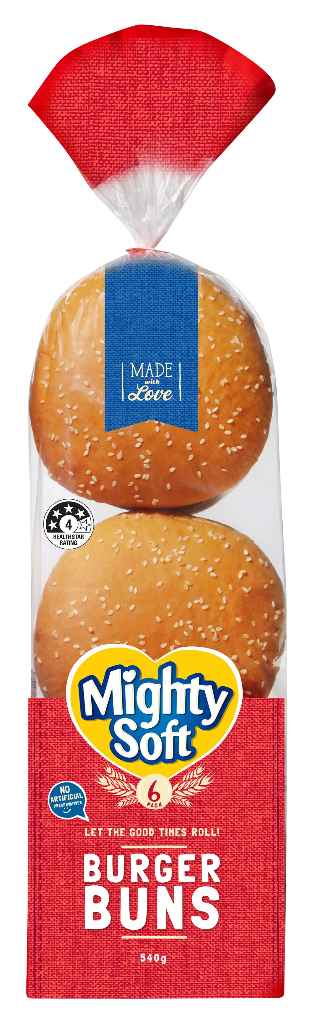 Mighty Soft Bread Rolls Hamburger Buns (540g, 6 pack)