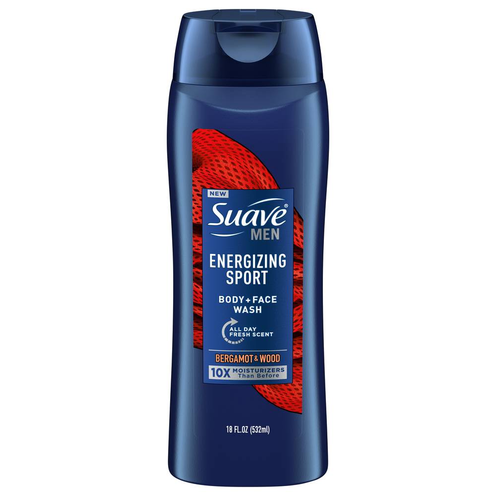 Suave Men Energizing Sport Bergamot & Wood Body + Face Wash