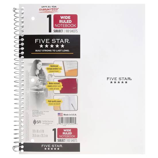 Five Star Mead 10 1/2" X 8" Wide Ruled Notebook