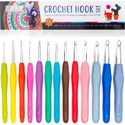 Bright Creations 13 Pack Aluminum Crochet Hooks & Needles Set with Ergonomic Handles & 2mm-10mm Hook Sizes for Knitting