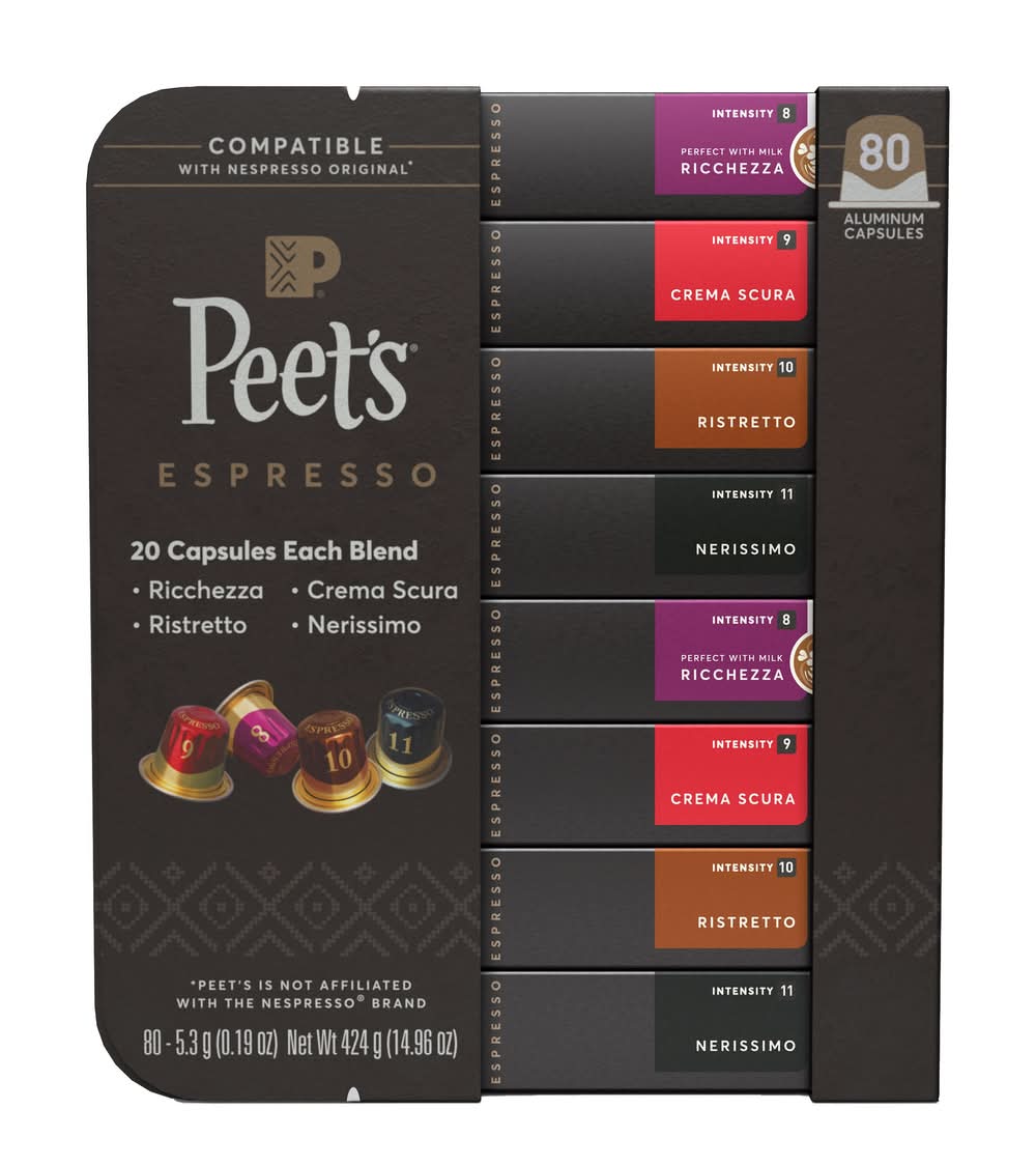 Peet's Coffee Nespresso Compatible Aluminum Capsules, 80 count