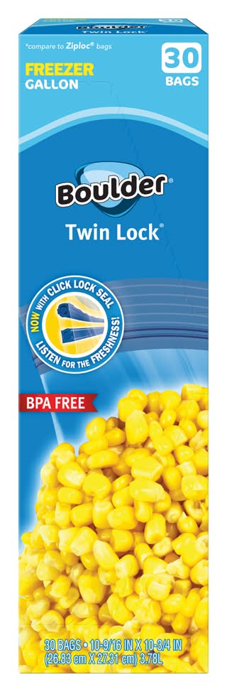 Boulder Canyon Twin Lock Freezer Bags 3.78 L, 26.83x27.31 cm (30 ct)