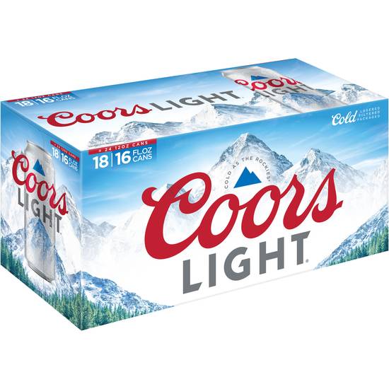 Coors Light American Lager Beer (18x 16oz cans)