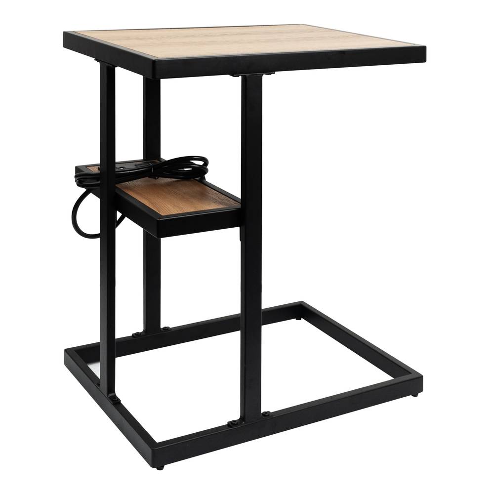 allen + roth 20-in W x 25.98-in H Natural/Black Wood Veneer Industrial End Table with Storage Assembly Required | ET-1012-BO