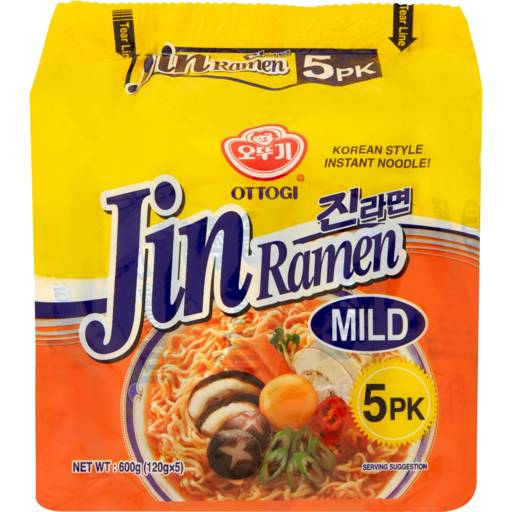 Ottogi Jin Ramen Korean Style Mild Instant Noodles (600g, 5 pack)