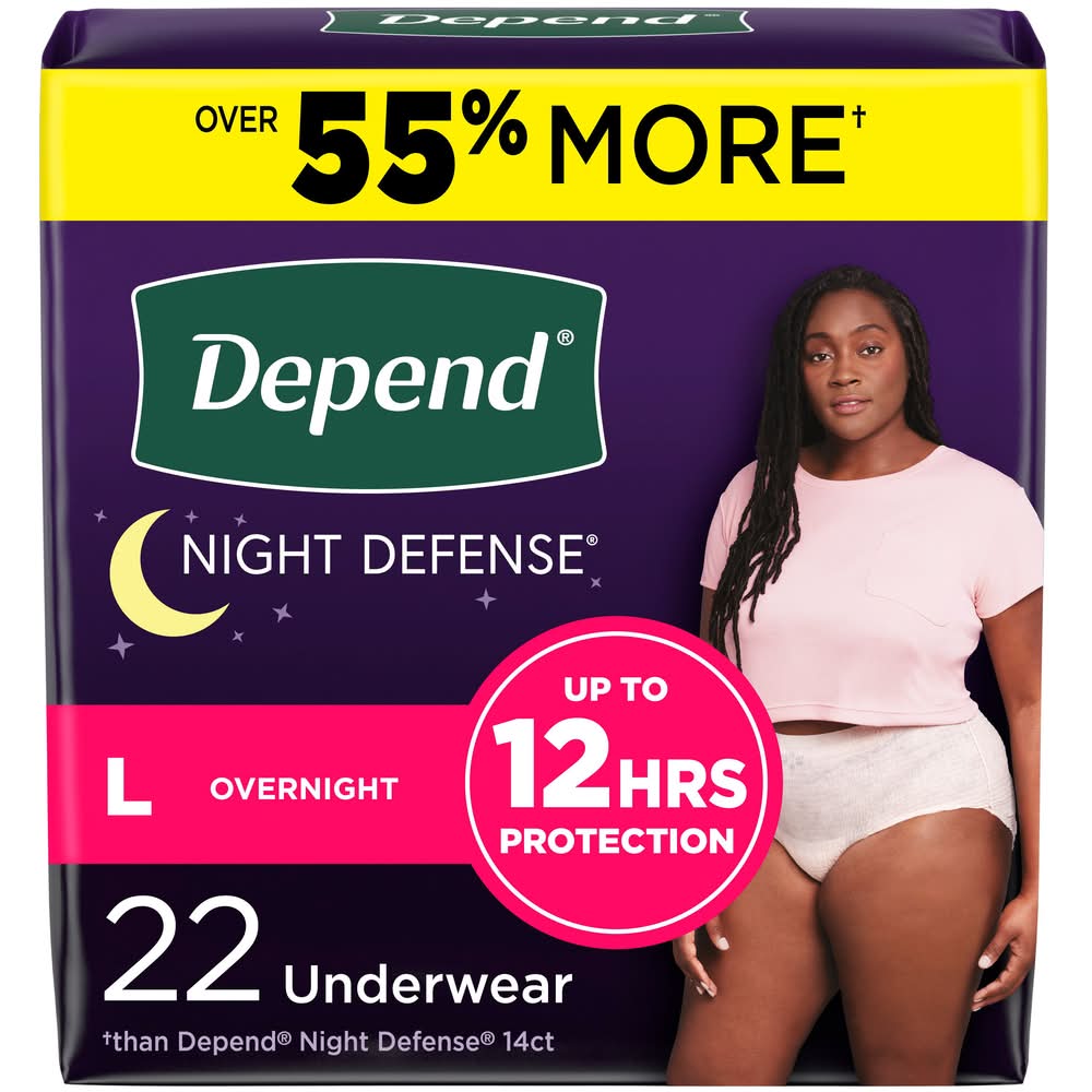 Depend Night Defense Adult Incontinence Underwear For Women, L, Blush (22 ct)