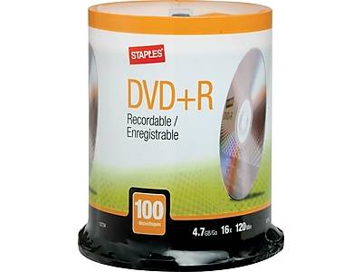 Staples 12734 16x DVD+R, Silver, 100/Pack