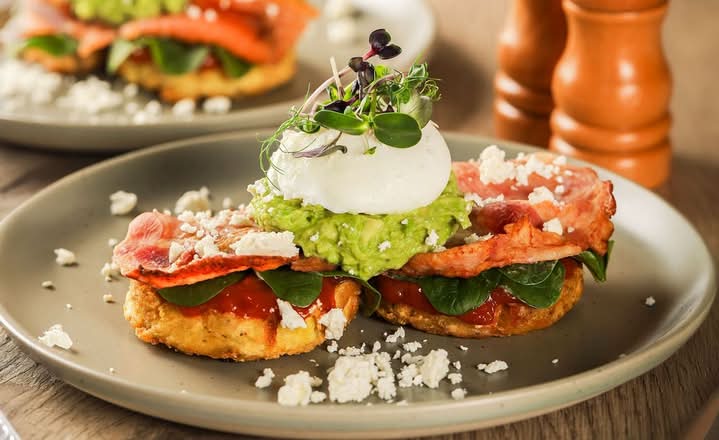 Bacon Potato Rosti with Smashed Avo & Feta