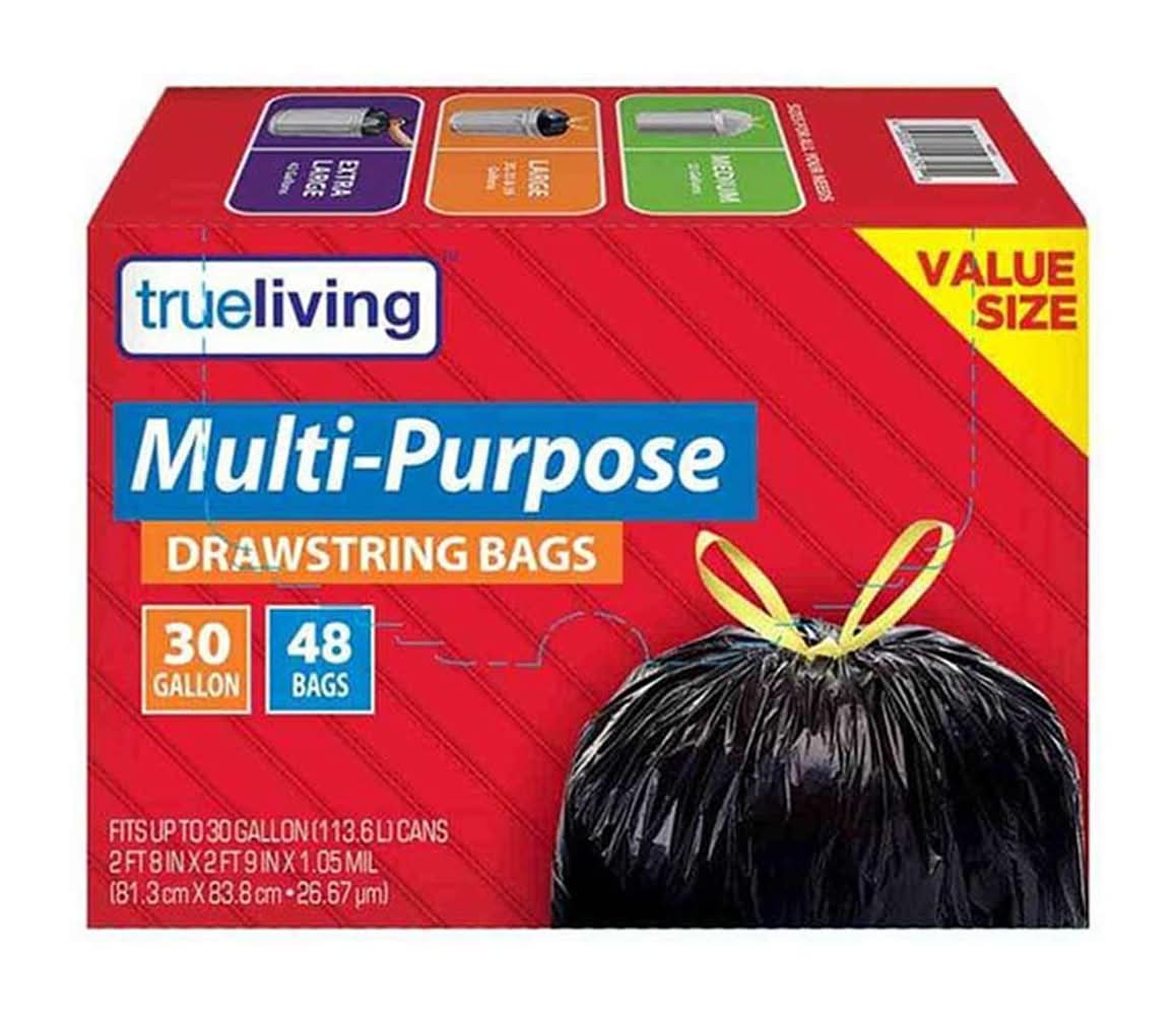 True Living Drawstring Trash Bag 30 Gal 48 Ct