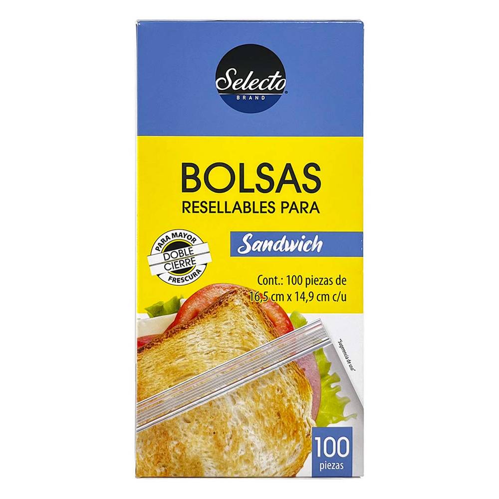 Selecto Brand · Bolsas resellable para sándwich, 16.5x14.9 cm (100 un)