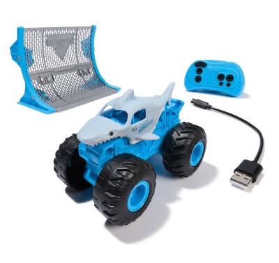 Monster Jam Megalodon Remote Control Truck With Ramp 1:64 Scale, Blue