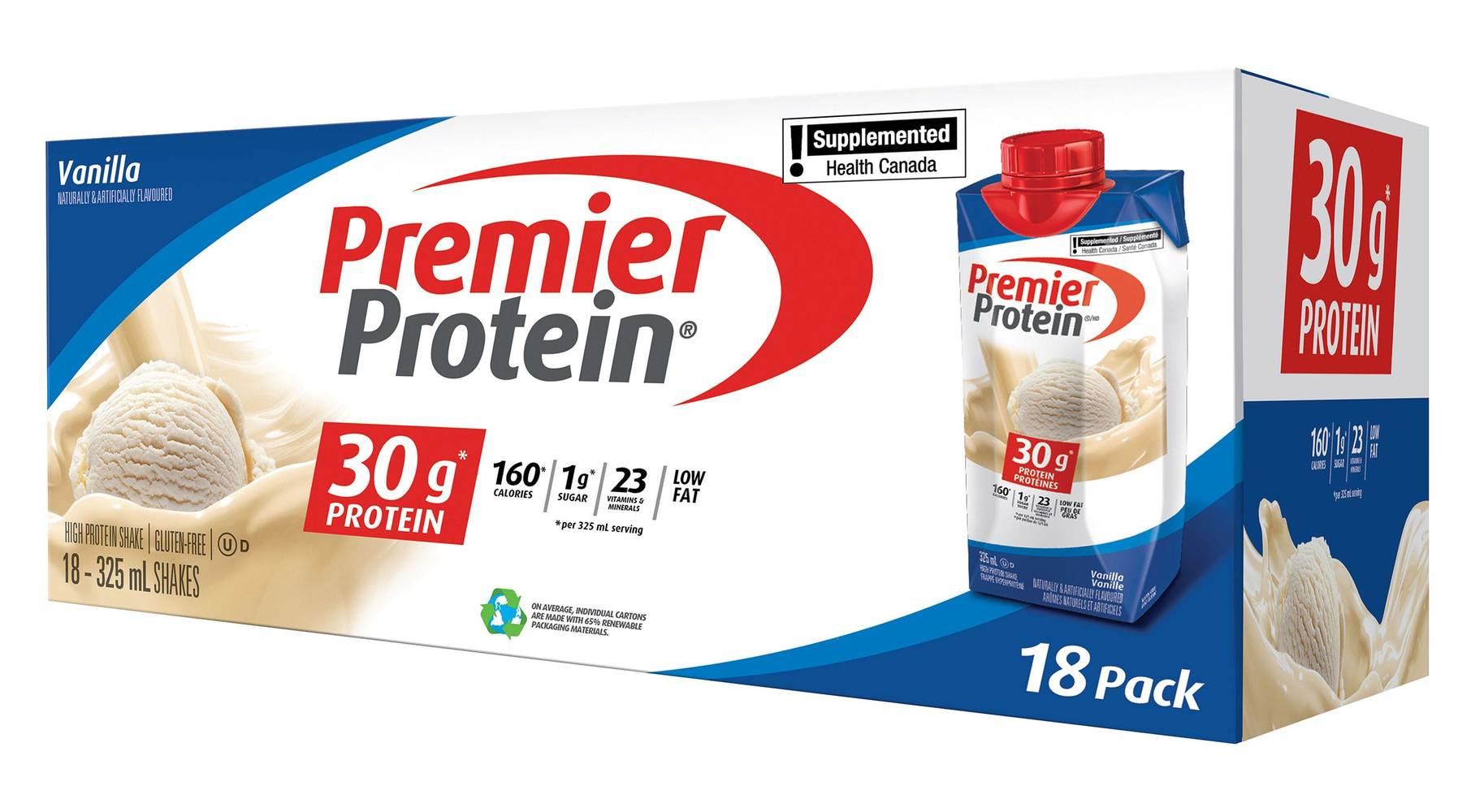 Frappé Hyperprotéiné Premier Protein, Vanille, 18 × 325 Ml / Premier Protein High-Protein Vanilla Shake, 18 X 325 Ml