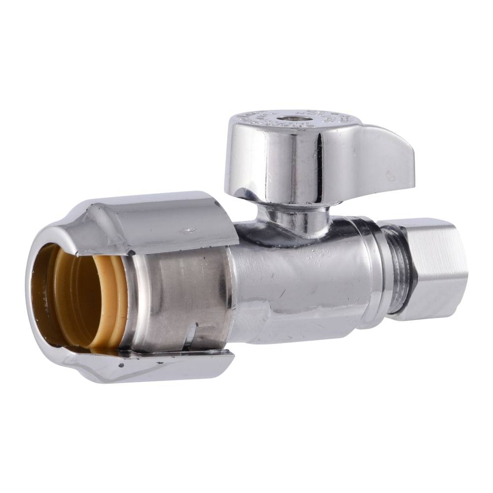 SharkBite 1/2-in Push-to-connect x 3/8-in Compression Brass Quarter Turn Stop Straight Valve | UR23037Z