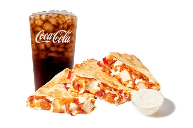 Chicken Bacon Ranch Quesadilla With Drink