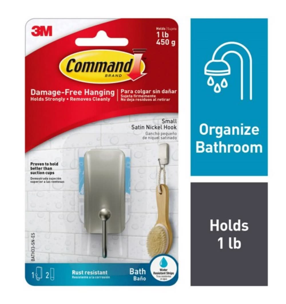 3M Command 1.18 In. L Satin Nickel Silver Adhesive Hook