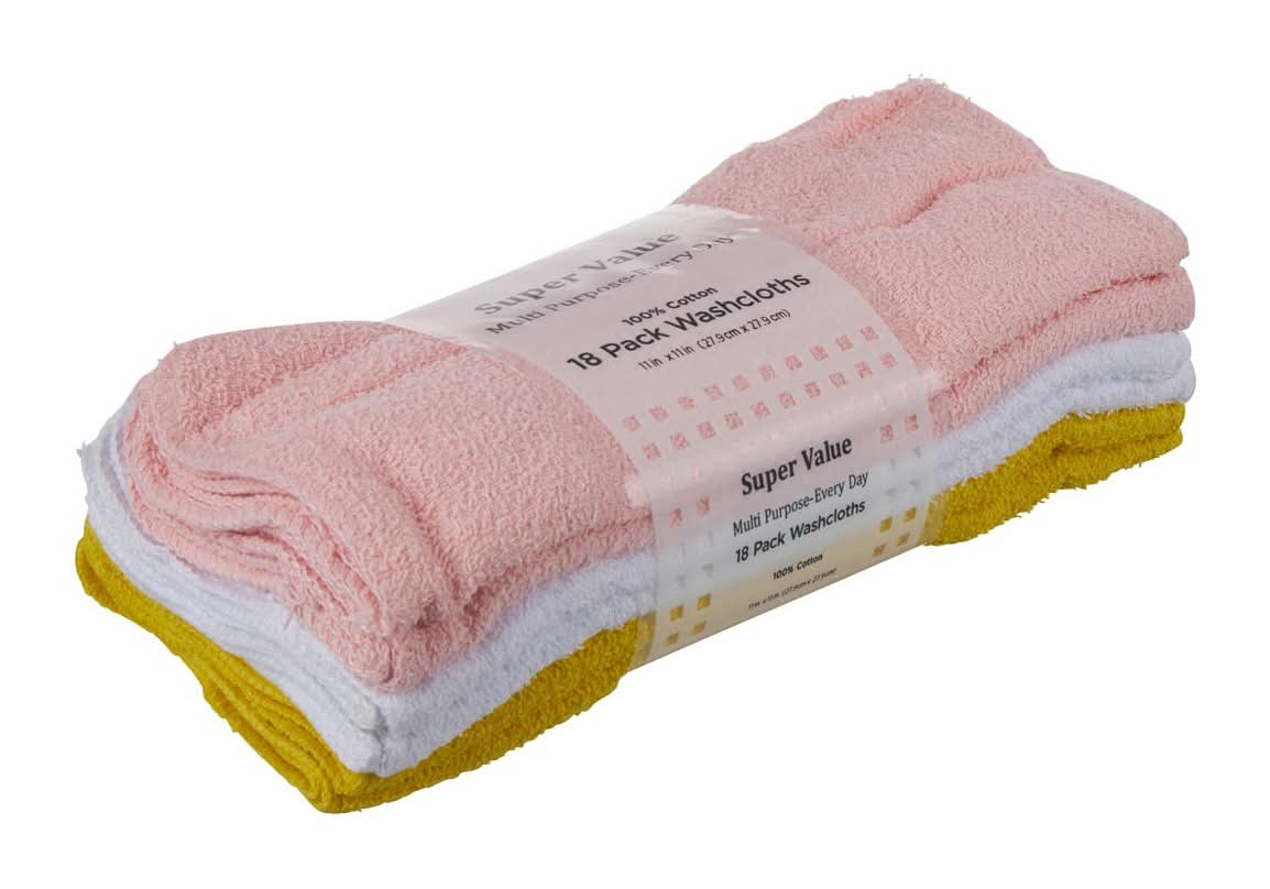 Super Value Multi Purpose Everyday Washcloths, Assorted (18 ct)