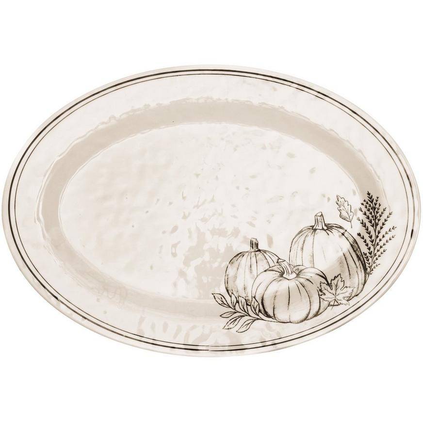 Thanksgiving Textured Melamine Oval Serving Platter, 22in x 15.5in