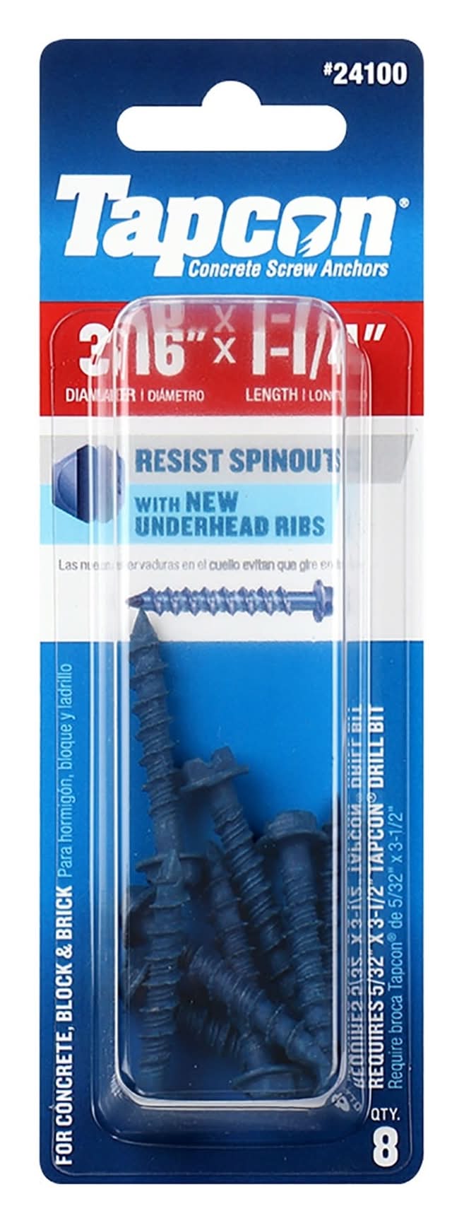Tapcon 3/16-in x 1-1/4-in Concrete Screw Anchors 8 -Pack
